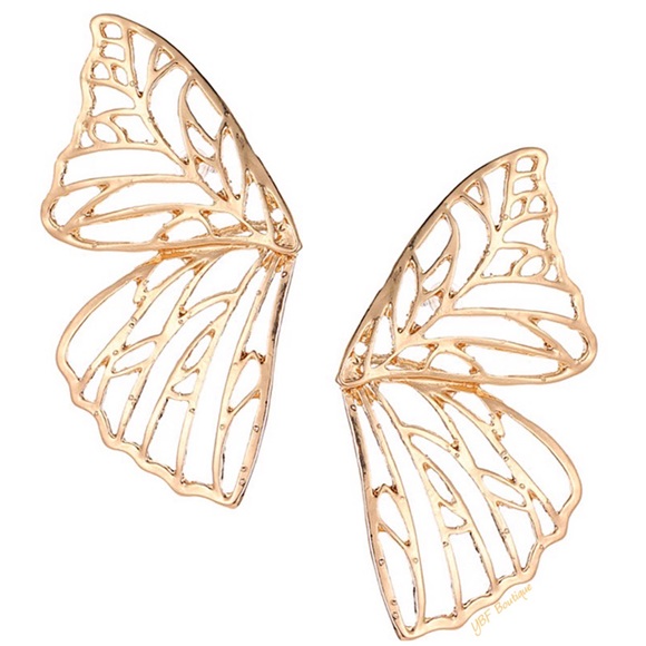 New Big Gold Butterfly Statement Post Fashion Earrings - Picture 3 of 6